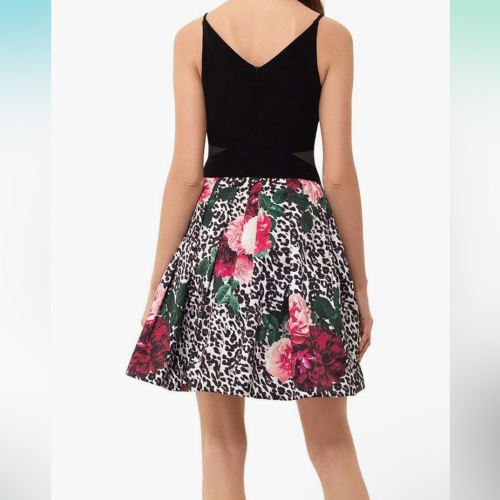 Xscape Black and Pink Floral Leopard Mini Dress - Picture 4 of 9